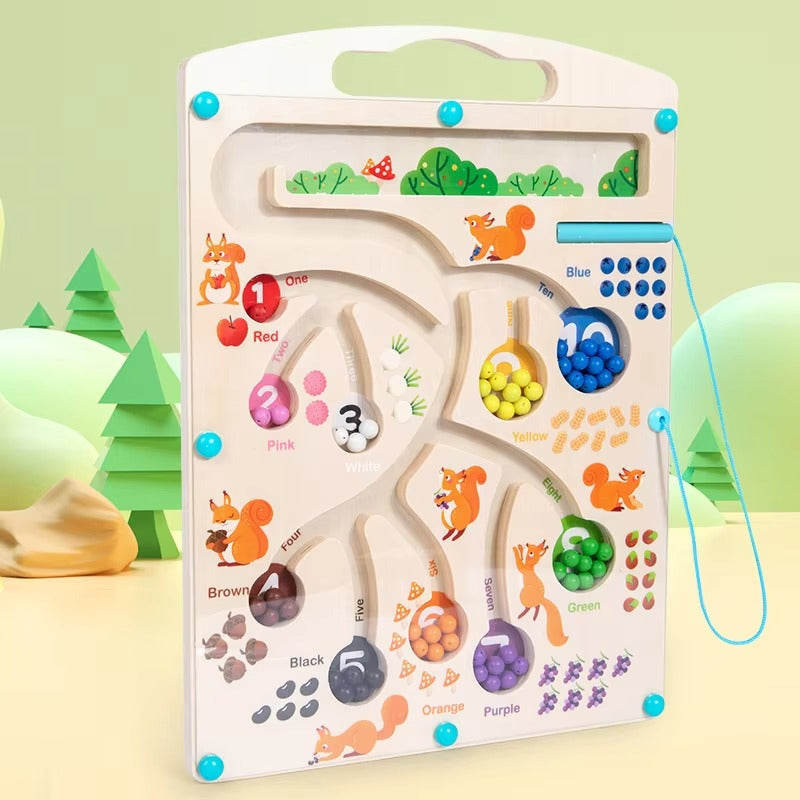 Wooden Color & Number Maze – Montessori, Early Education Activity Board for Kids