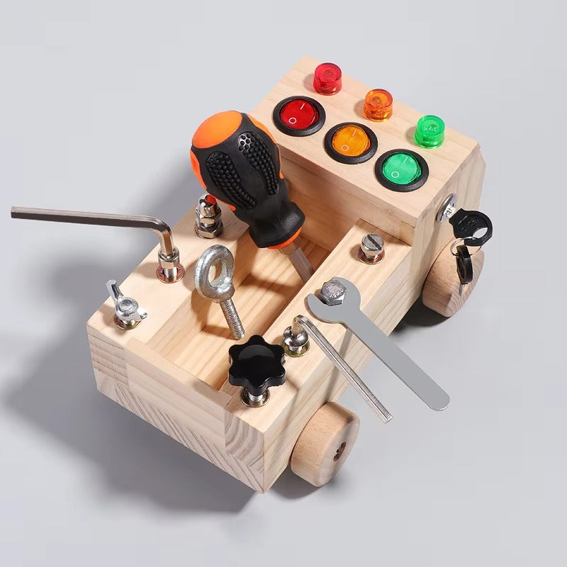 Custom Montessori Wooden Multifunctional Busy Car – Educational Toy for Kids