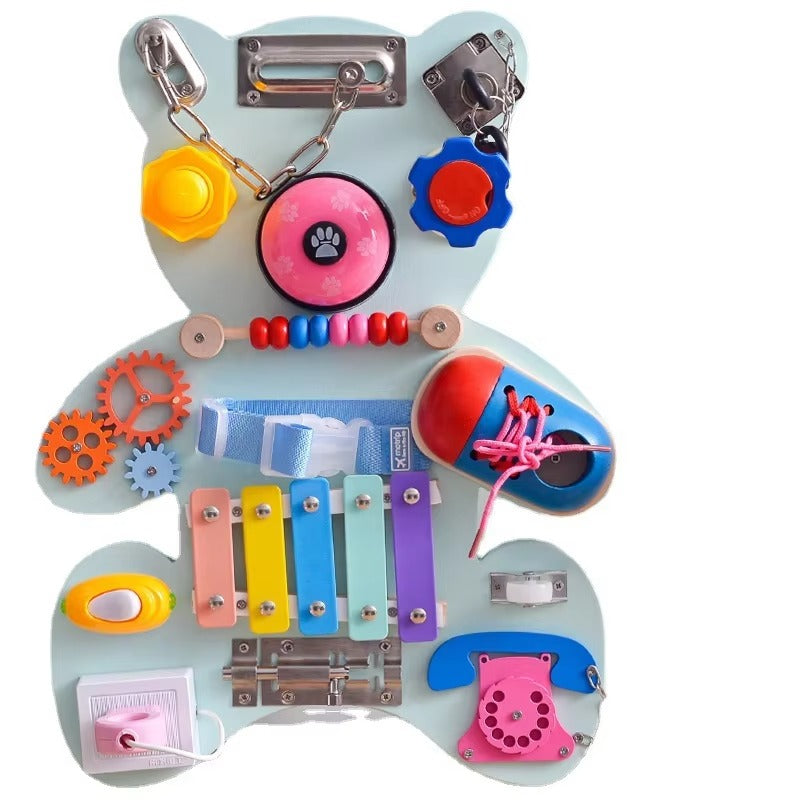 Montessori Wooden Bear Double-Sided Busy Drawing Board – Educational Toy for Girls