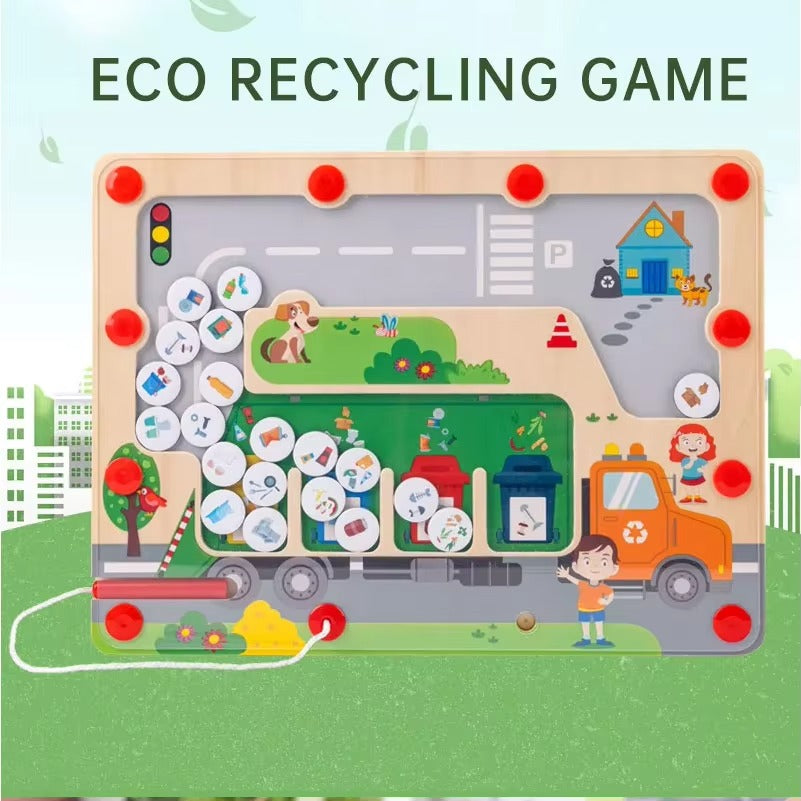 Custom Baby Wooden Garbage Sorting Maze – Beads, Early Educational Interactive Toy for Kids